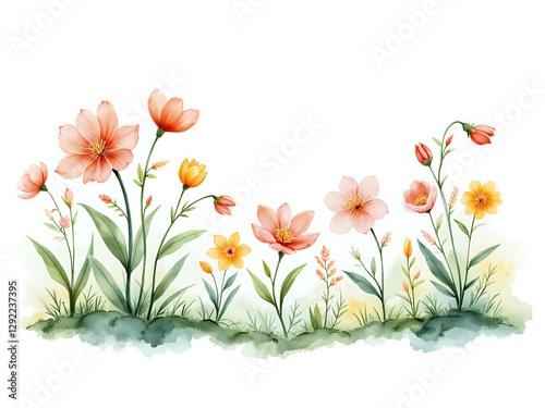 A vibrant display of delicate spring flowers in soft hues