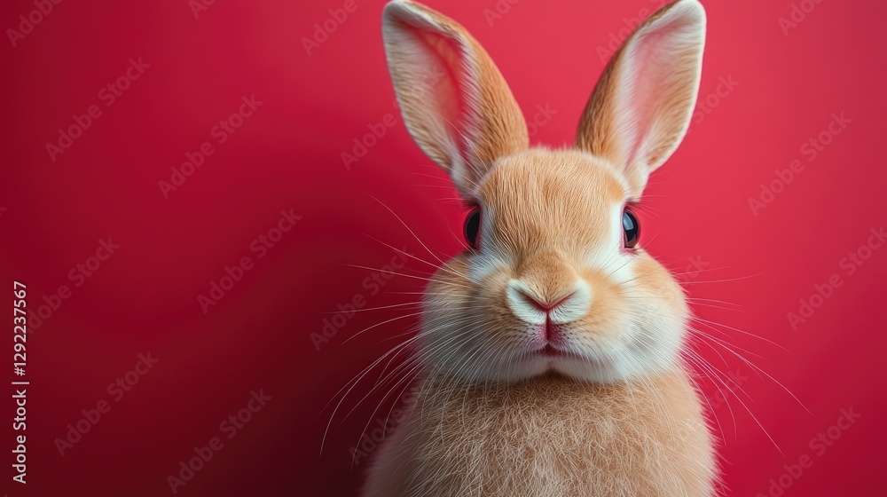 Obraz premium Photo of a little bunny, on a soft pink background Easter theme