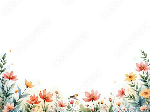 A serene floral border with a delightful bird