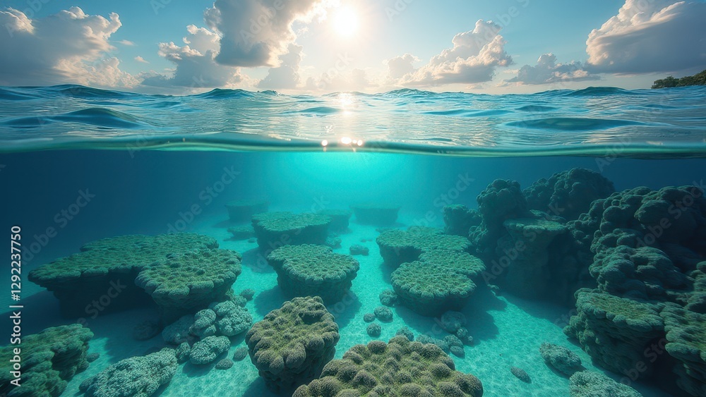 Fototapeta premium Shallow coral reef suffering from bleaching due to climate change effects