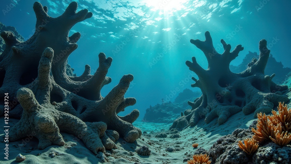 Fototapeta premium Bleached coral structure underwater resembling a tree due to climate change
