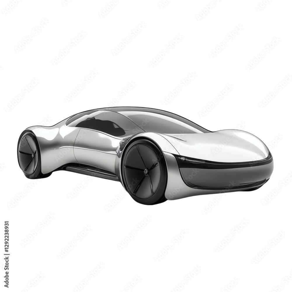 Futuristic Electric Car with Silver Finish Isolated on Transparent Background Futuristic Electric Car with Silver Finish Isolated on Transparent Background