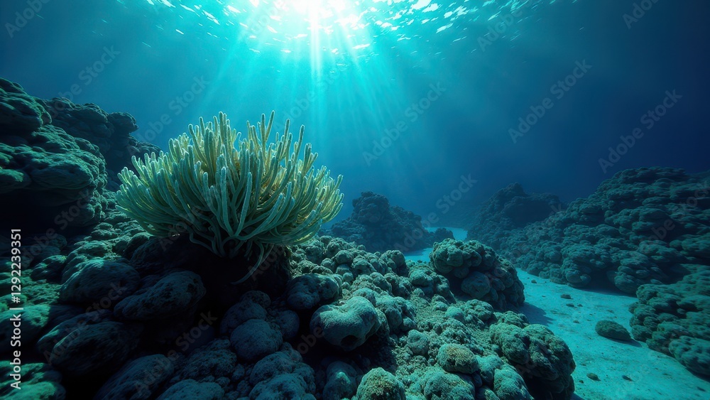 Naklejka premium Bleached coral reef underwater showing severe effects of climate change 