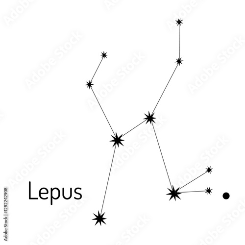 Minimalistic black and white vector illustration of the Lepus constellation. Perfect for astronomy enthusiasts, zodiac designs, and celestial-themed projects.