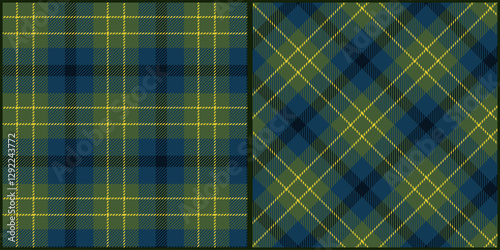 Blue dark green tone plaid seamless pattern vector. Background graphic tartan fashion design use for print, texture, cloth, fabric, flannel.