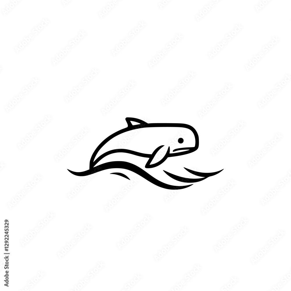Obraz premium Minimalist Illustration of a Jumping Dolphin on White Background with Waves.