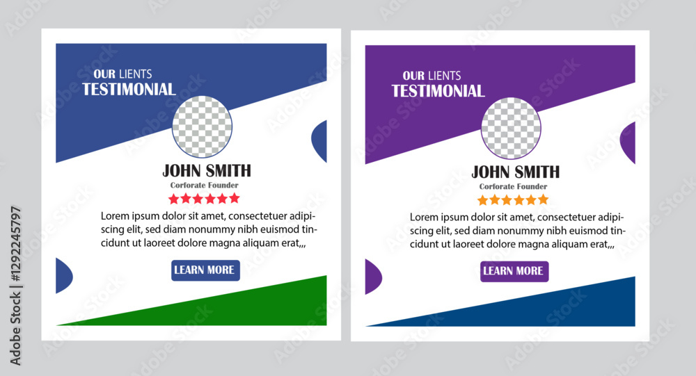 Fototapeta premium Set of editable customer reviews social media template, yellow social media testimonials templates Client or customer testimonial social media post design. Customer service feedback review post