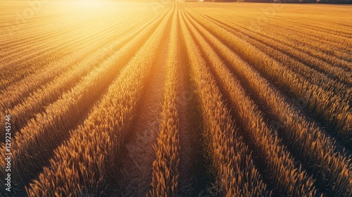 Mesmerizing Aerial View of Golden Wheat Field in Morning Light