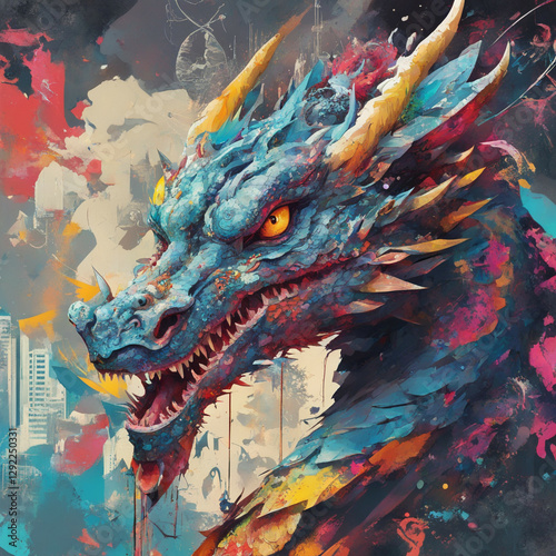 Cyberpunk Dragon Overlooking a Futuristic Cityscape
