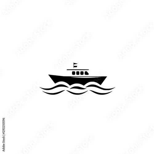 Minimalist depiction of a ship navigating the waves in a monochrome style.