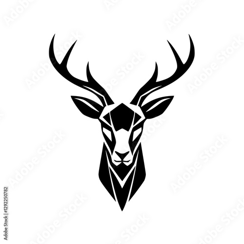 Geometric Deer Head: Black and white illustration of a deer head against a white background.