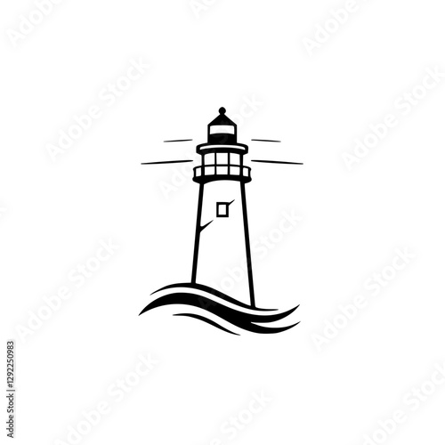 Simple black and white lighthouse illustration against a white background.