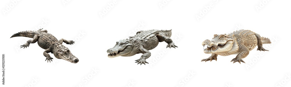 Naklejka premium Three alligators lying side by side with open mouths and rough textured scaly skin