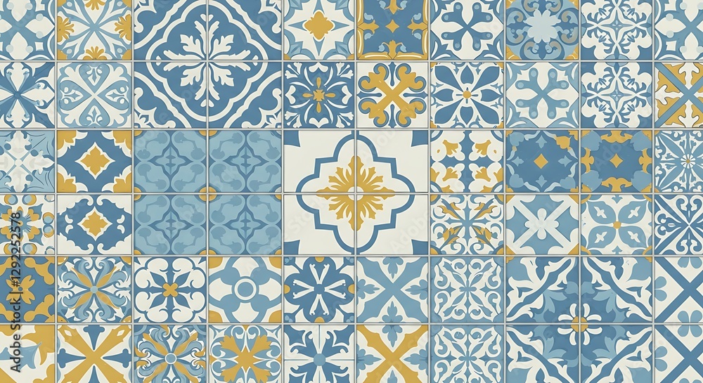 Mosaic Tiles Pattern Blue and Mustard Yellow Decorative Design Mosaic Tiles Pattern Blue and Mustard Yellow Decorative Design