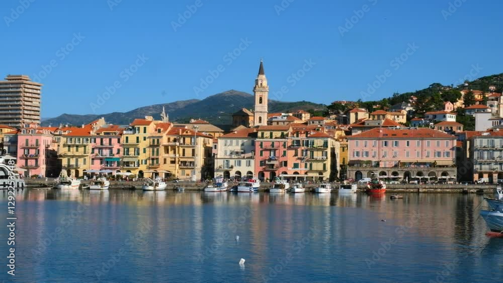 aerial view of the city of Imperia with the view of the port with boats aerial view of the city of Imperia with the view of the port with boats