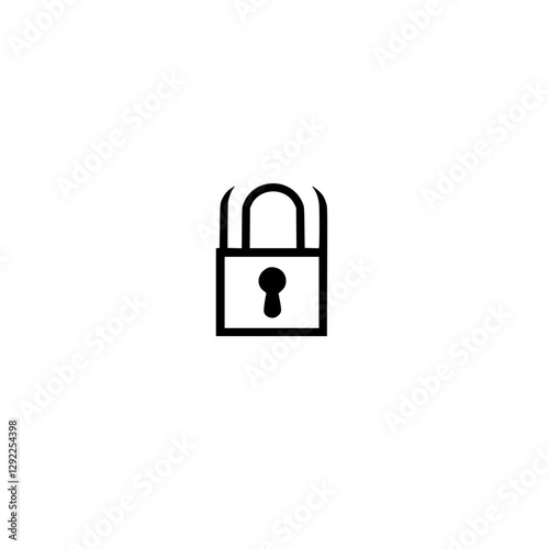 Minimalist black padlock icon on white background. Simple, clean design emphasizes security and protection.