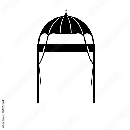 Black and white gazebo silhouette with a domed roof, a decorative top, and white background.