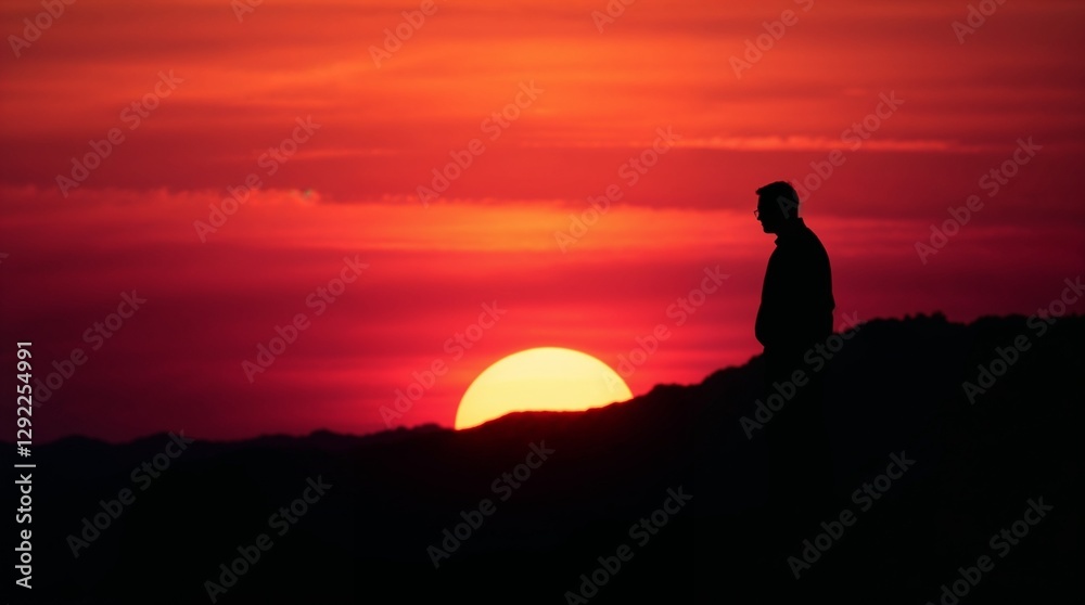 Fototapeta premium silhouette of a man in sunset