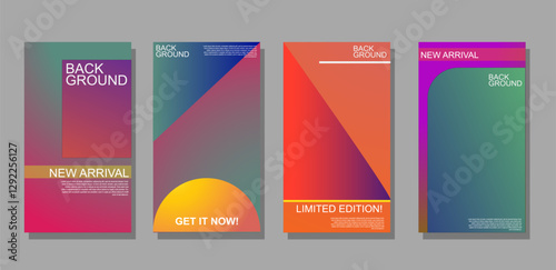 Set of four abstract vector templates with geometric shapes and a modern design.  Ideal for social media posts, stories, marketing materials, and presentations.  Easily customizable and scalable.