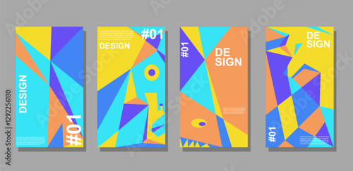 Set of four abstract vector templates with geometric shapes and a modern design.  Ideal for social media posts, stories, marketing materials, and presentations.  Easily customizable and scalable.
