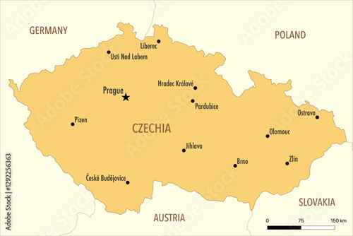 Vector Map of Czechia with Major Cities and Neighboring Countries – Editable Infographic