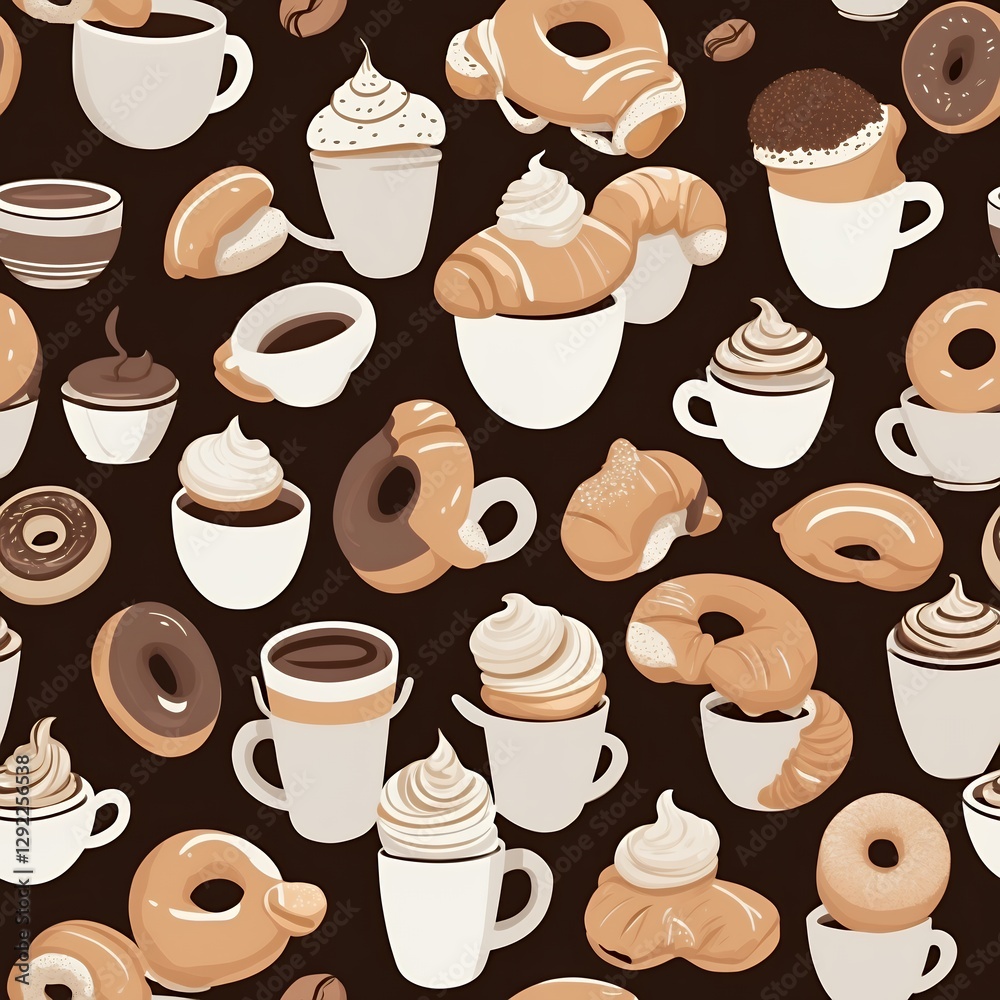 Fototapeta premium Seamless Coffee & Bakery Pattern