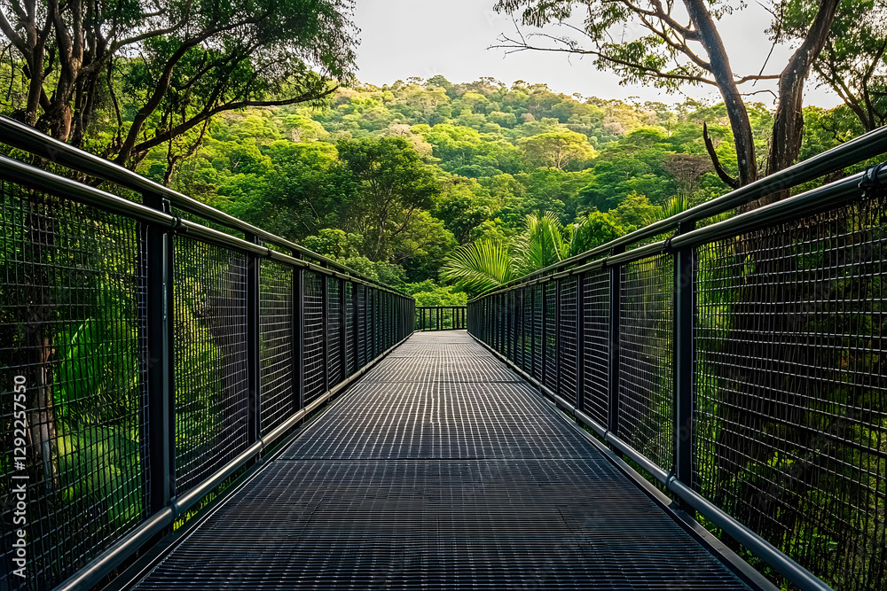 Obraz premium Metal walkway through lush forest
