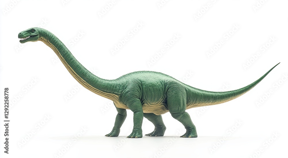 Obraz premium A green diplodoc dinosaur plastic toy model placed on a white background