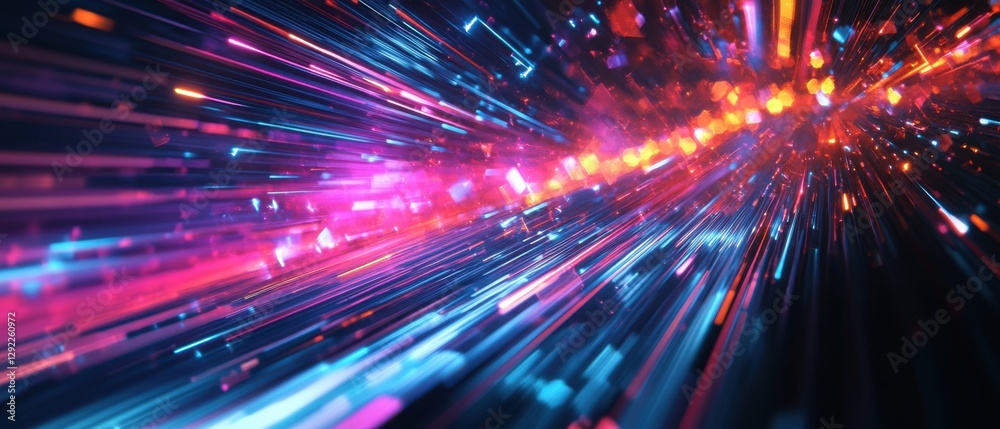 Abstract data stream with neon light trails, digital information flow in cyberspace, concept of technology, big data, and network communication Abstract data stream with neon light trails, digital information flow in cyberspace, concept of technology, big data, and network communication