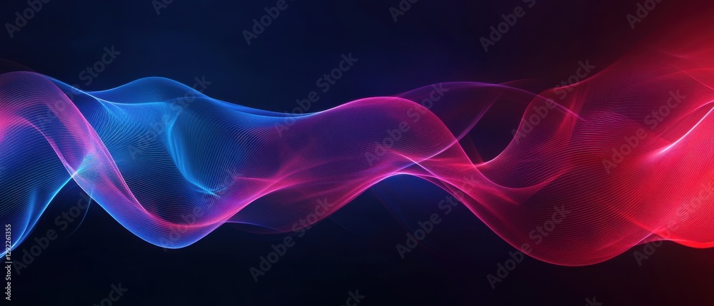 Abstract flowing wave of blue and red light on dark background Concept of digital technology, energy, and futuristic design Abstract flowing wave of blue and red light on dark background Concept of digital technology, energy, and futuristic design