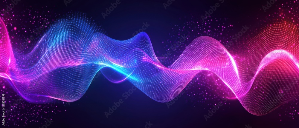 Fototapeta premium Abstract glowing wave with blue and pink gradient on dark background Concept of futuristic technology, digital data stream, and modern design
