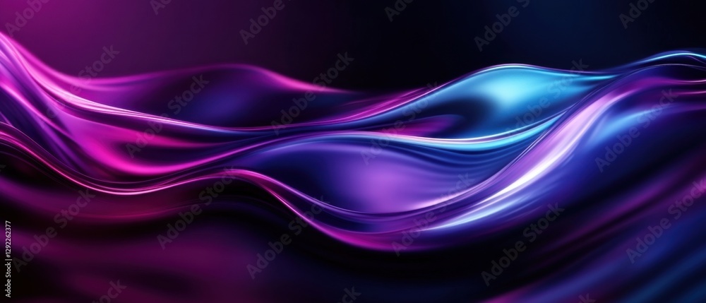 Fototapeta premium Abstract flowing waves background in vibrant purple, blue, and pink colors with a metallic sheen Concept of modern design, futuristic technology, and smooth elegance