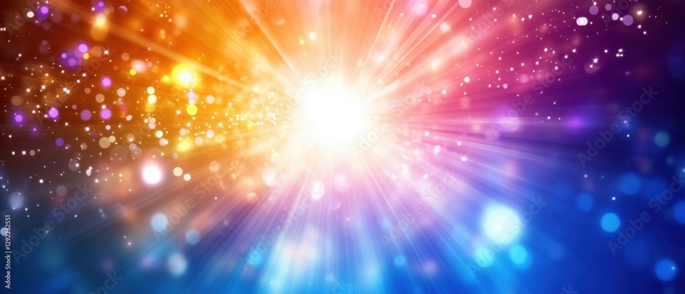 Abstract colorful light burst background with bokeh effect, creating a vibrant and energetic atmosphere for festive celebrations and magical moments Abstract colorful light burst background with bokeh effect, creating a vibrant and energetic atmosphere for festive celebrations and magical moments