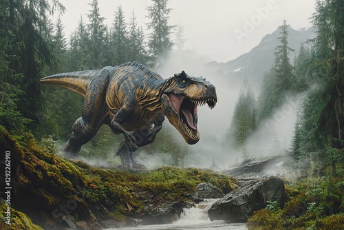 A prehistoric dinosaur set against the backdrop of the ancient world