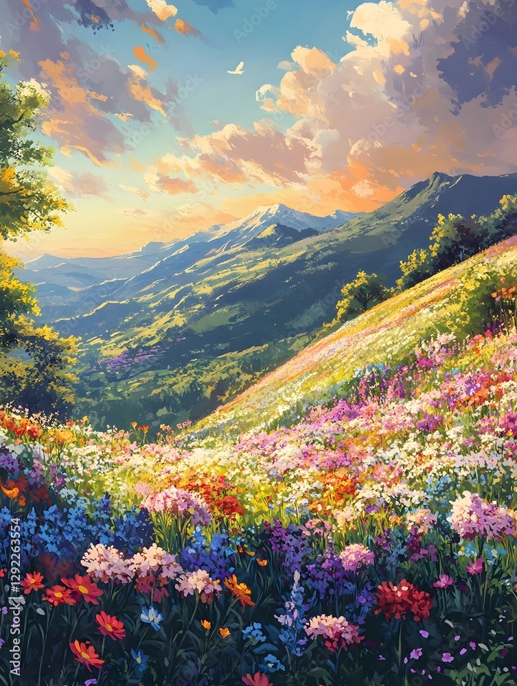 Obraz premium Wildflowers Meadow. Colorful Flower Floral Scenic Landscape