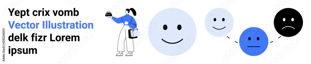 Fototapeta premium Person holding flask studies emotional expressions represented by faces showing happiness, neutrality, and sadness. Ideal for psychology, emotions, mental health, behavior analysis, education, mood