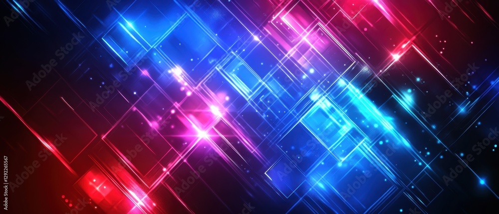 Abstract futuristic technology background with glowing neon lines and geometric shapes in blue and red, concept of digital innovation and modern design Abstract futuristic technology background with glowing neon lines and geometric shapes in blue and red, concept of digital innovation and modern design