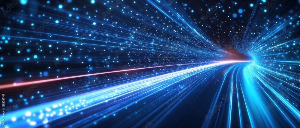 Abstract blue light speed motion in data tunnel with glowing particles Concept of digital transformation, big data, and high speed internet connection Abstract blue light speed motion in data tunnel with glowing particles Concept of digital transformation, big data, and high speed internet connection