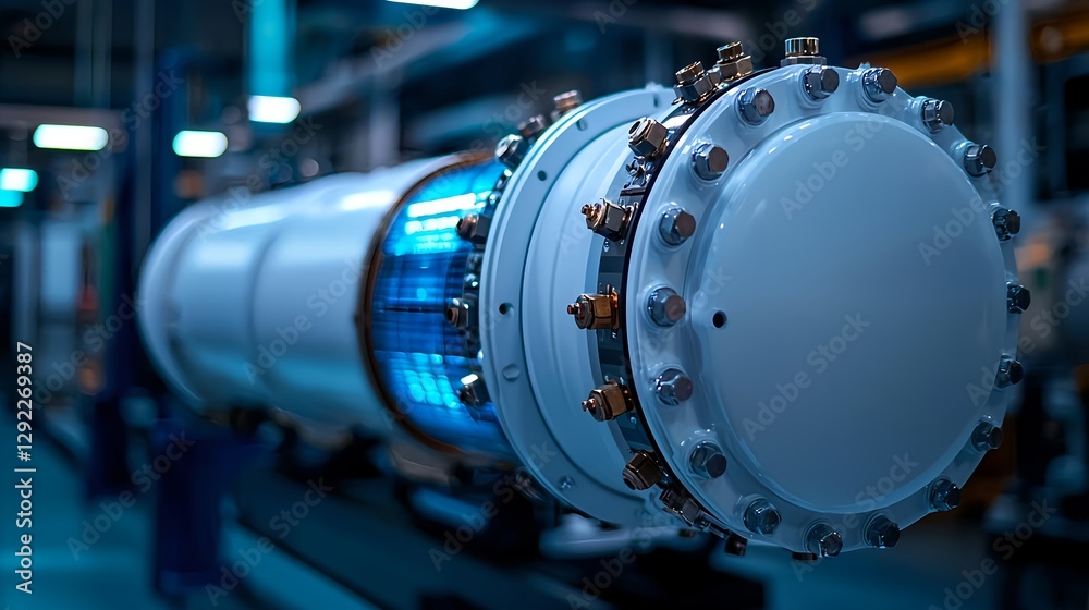 Fototapeta premium Advanced-Industrial-Technology-with-Tubular-Device-and-Blue-Light-in-Modern-Laboratory-Environment