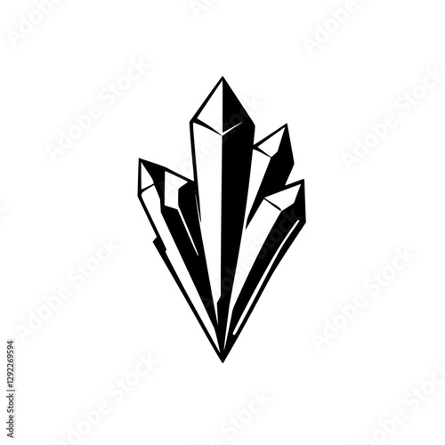 Black-and-white image of crystalline formations on a white background with a minimalist style.