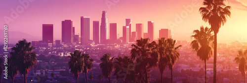 Los Angeles Skyline at Sunset: A Panoramic View of Cityscapes and Palms