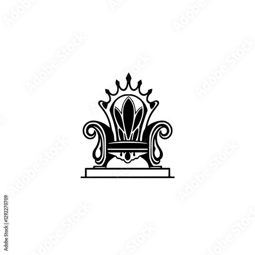 Black and White Royal Throne Illustration on White Background