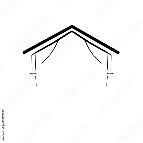 Black outlined illustration of a simple arch with an upturned roof.