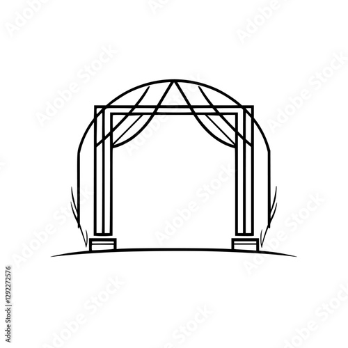 Minimalist black line drawing of a wedding arch with a minimalist style.