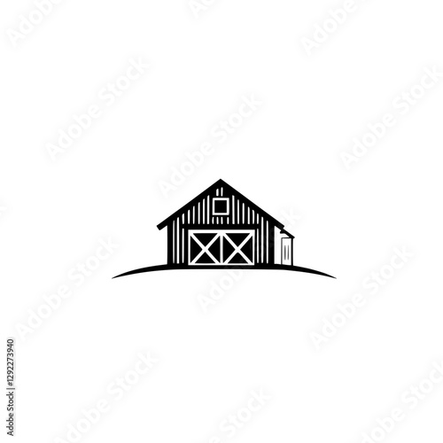 Stylized illustration of a black barn against a clean white backdrop.
