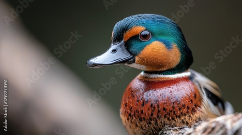 Close-up of Colorful Duck, Nature Background, Wildlife Photography, Possible use in education or nature publications photo