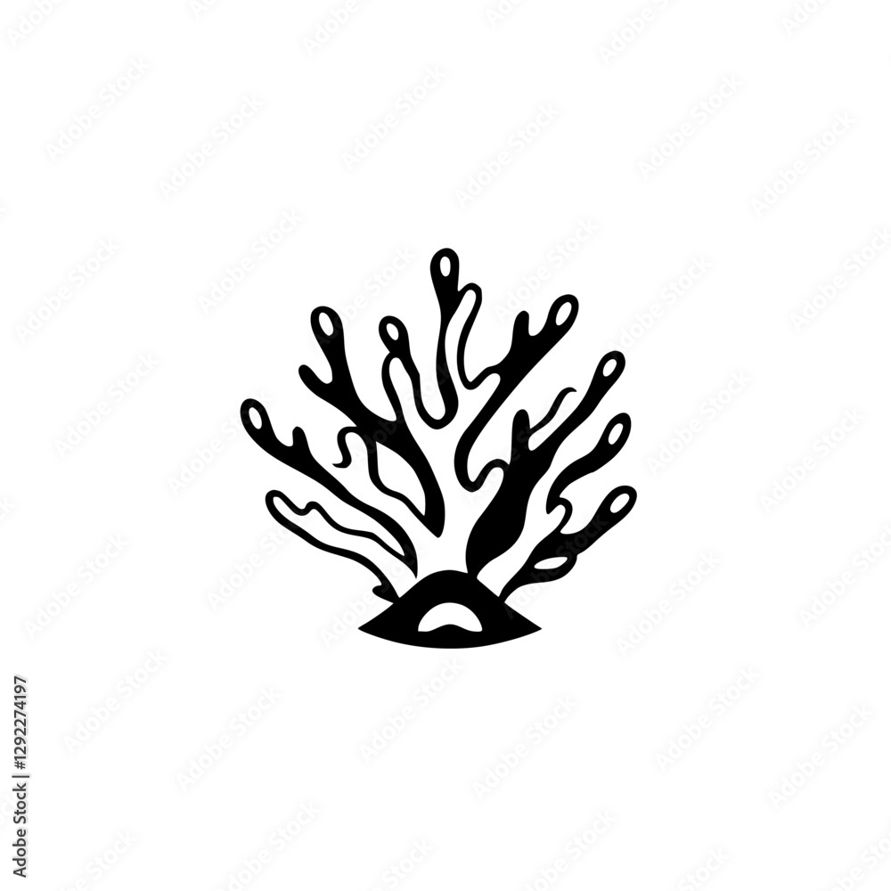 Black and White Coral Reef Silhouette: Graphic depiction of coral reef, featuring a minimalist design in black against a white background. Black and White Coral Reef Silhouette: Graphic depiction of coral reef, featuring a minimalist design in black against a white background.