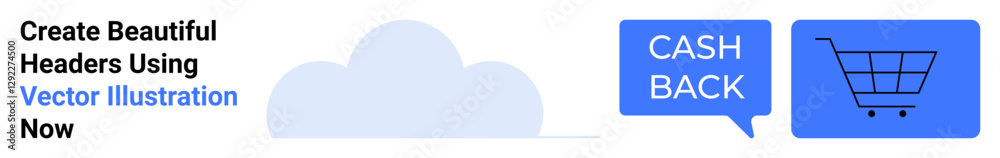 Cloud with a shopping cart and cashback speech bubble representing online shopping, rewards, and e-commerce benefits. Ideal for promotions, web headers, digital marketing, saving tips, e-commerce Cloud with a shopping cart and cashback speech bubble representing online shopping, rewards, and e-commerce benefits. Ideal for promotions, web headers, digital marketing, saving tips, e-commerce