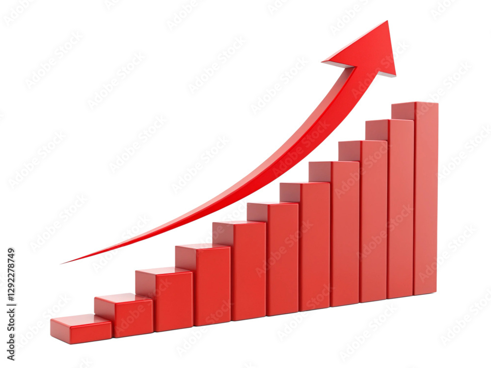 Red upward arrow graph showing rising trend isolated, transparent background AI Red upward arrow graph showing rising trend isolated, transparent background AI