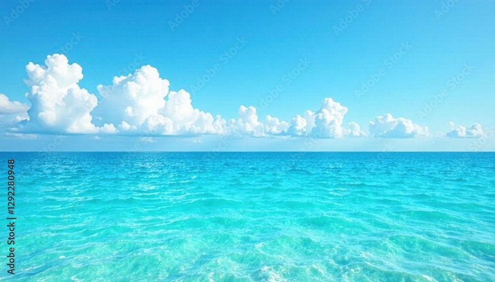 Fototapeta premium Azure sky, turquoise ocean; calm waves, seamless horizon , sunny, tranquil